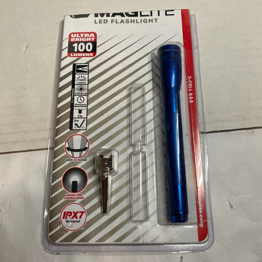 Mini Maglite LED IPX7 Waterproof Ultra Bright Flashlight 100 Lumens. Blue
